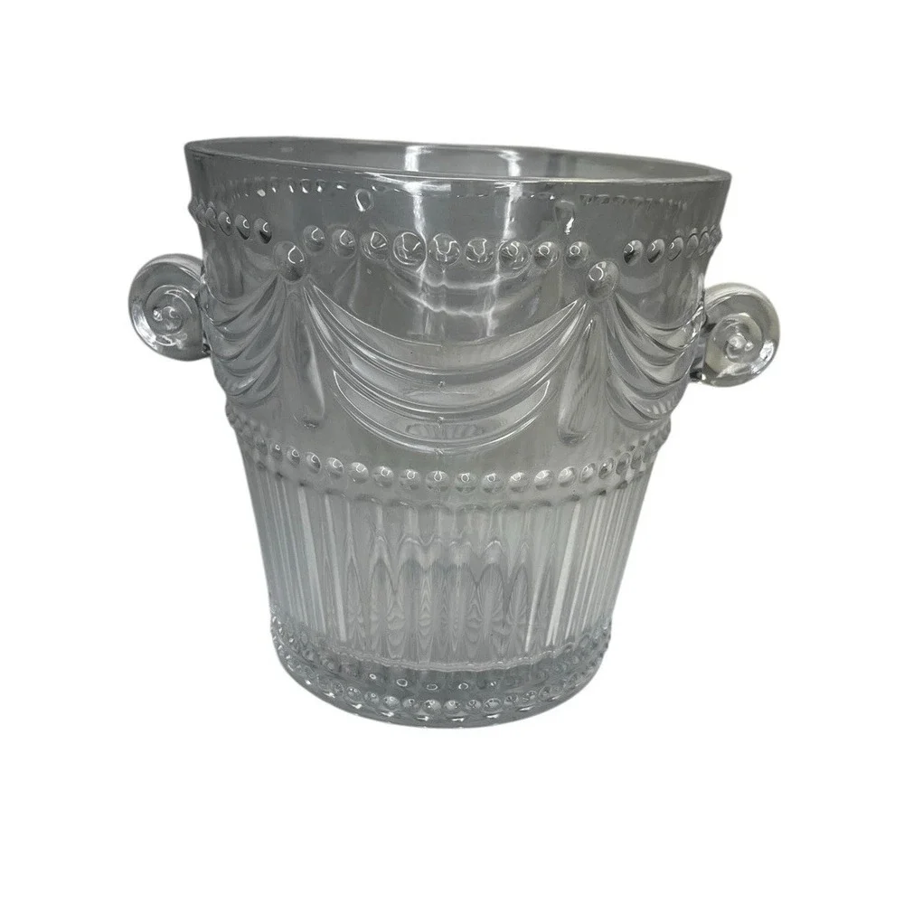Clear Glass Ice Bucket‎ Draped Garland Beaded Coquette Classic Style Decor